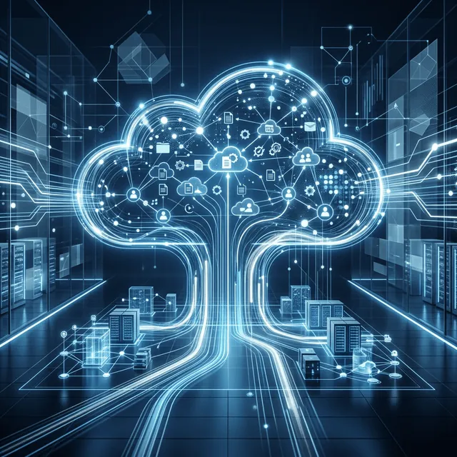 Abstract visualization of cloud computing and data synchronization