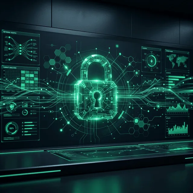 High-tech IT security operations center dashboard
